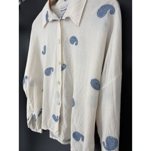 Civico 51 Womens Paisley Embroidered Button Up Shirt M Ivory Blue Made in Italy - Picture 2 of 9